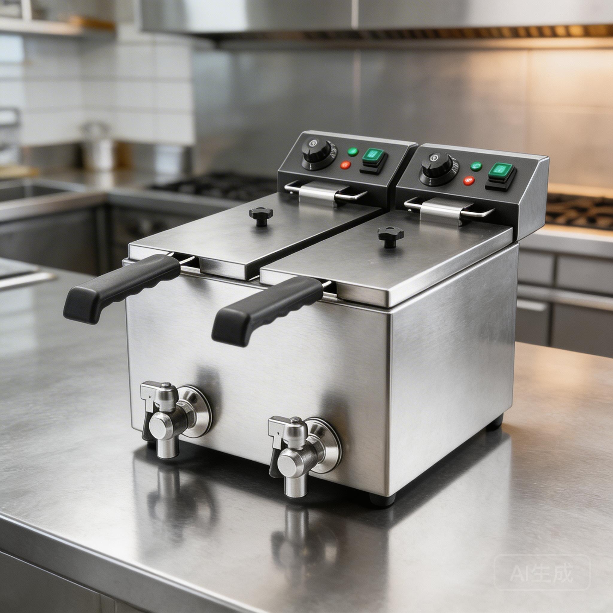 Commercial gas fryer control panel and basket