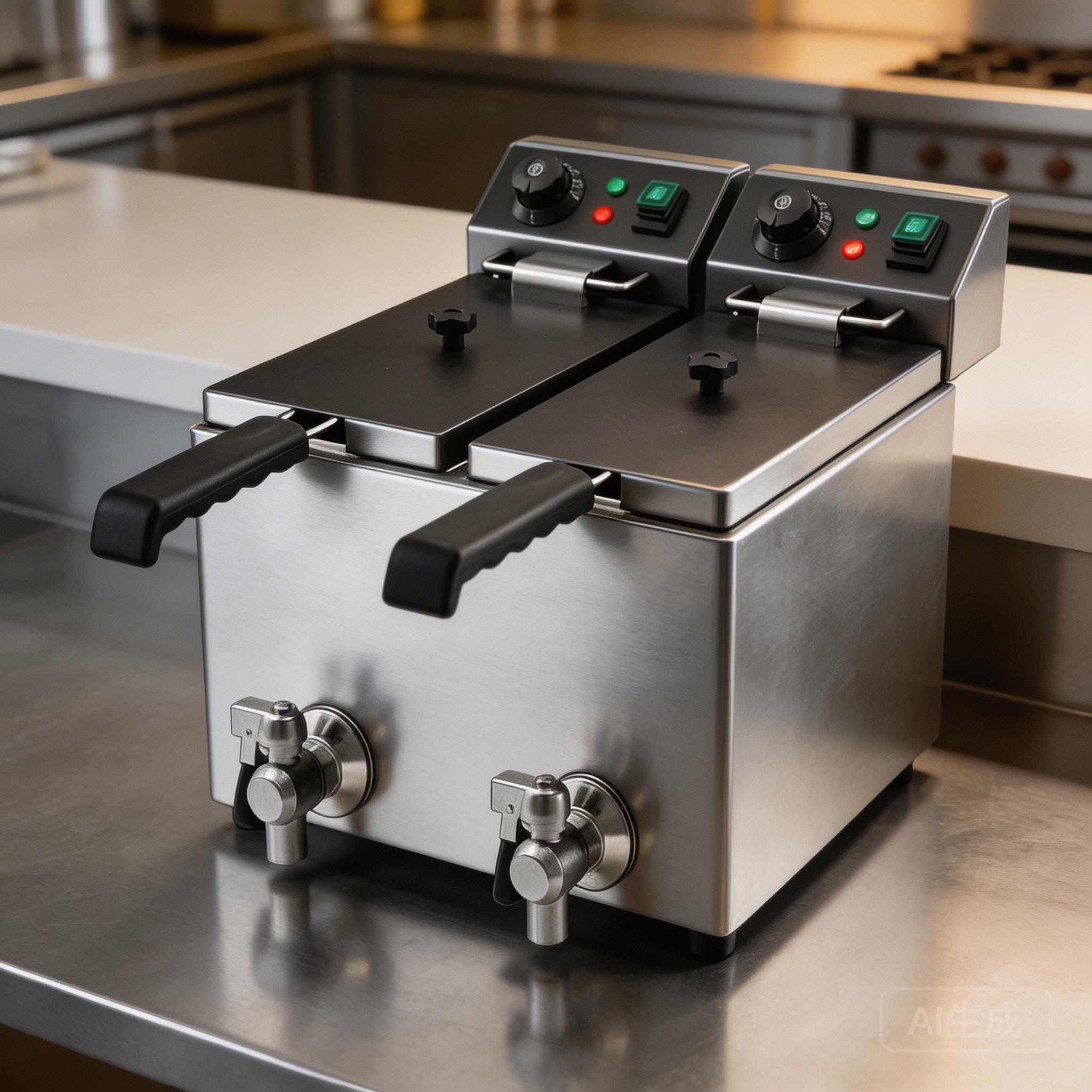 Commercial gas fryer with multiple baskets and large oil capacity