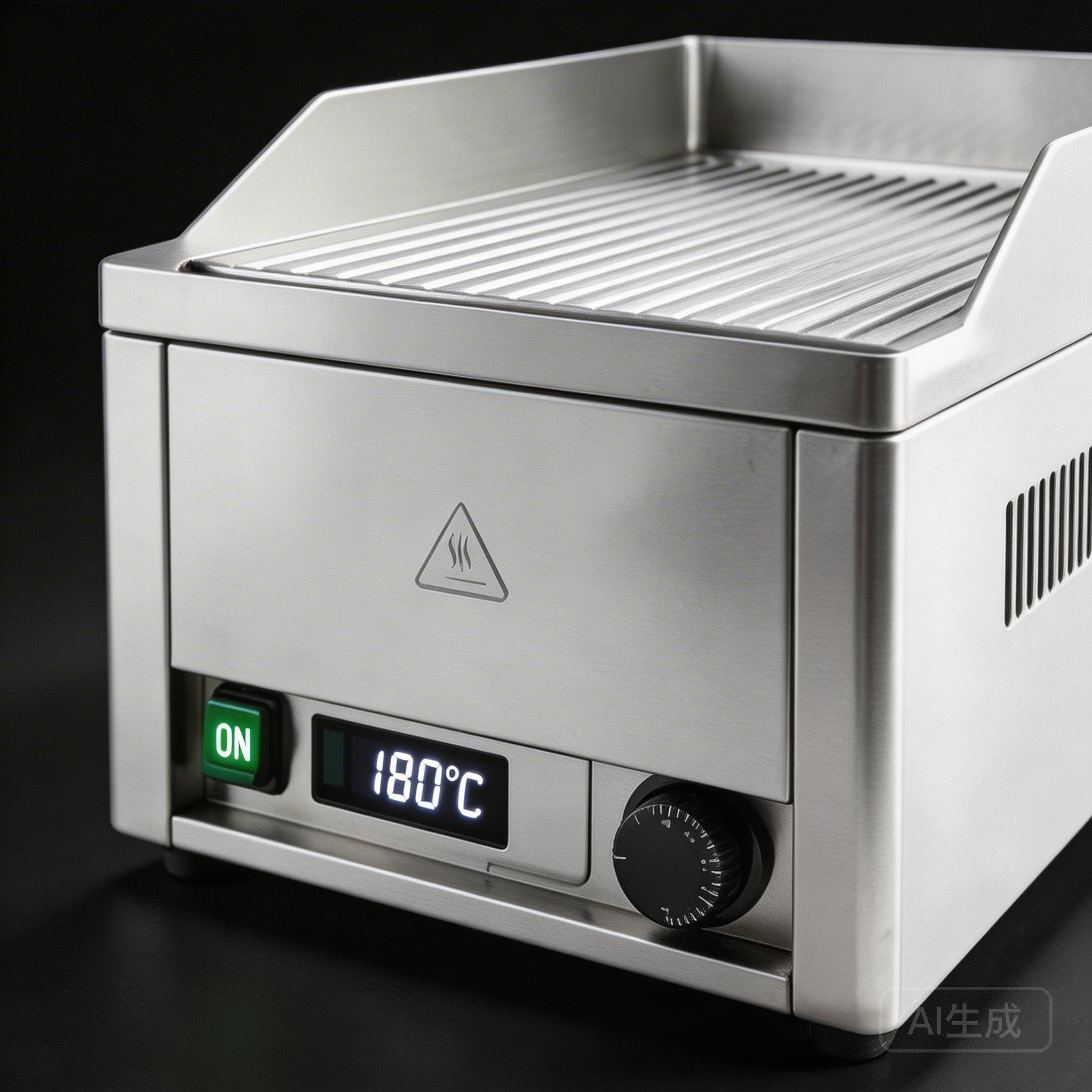 Close-up of commercial griddle control panel showing temperature knobs and digital display, stainless steel construction