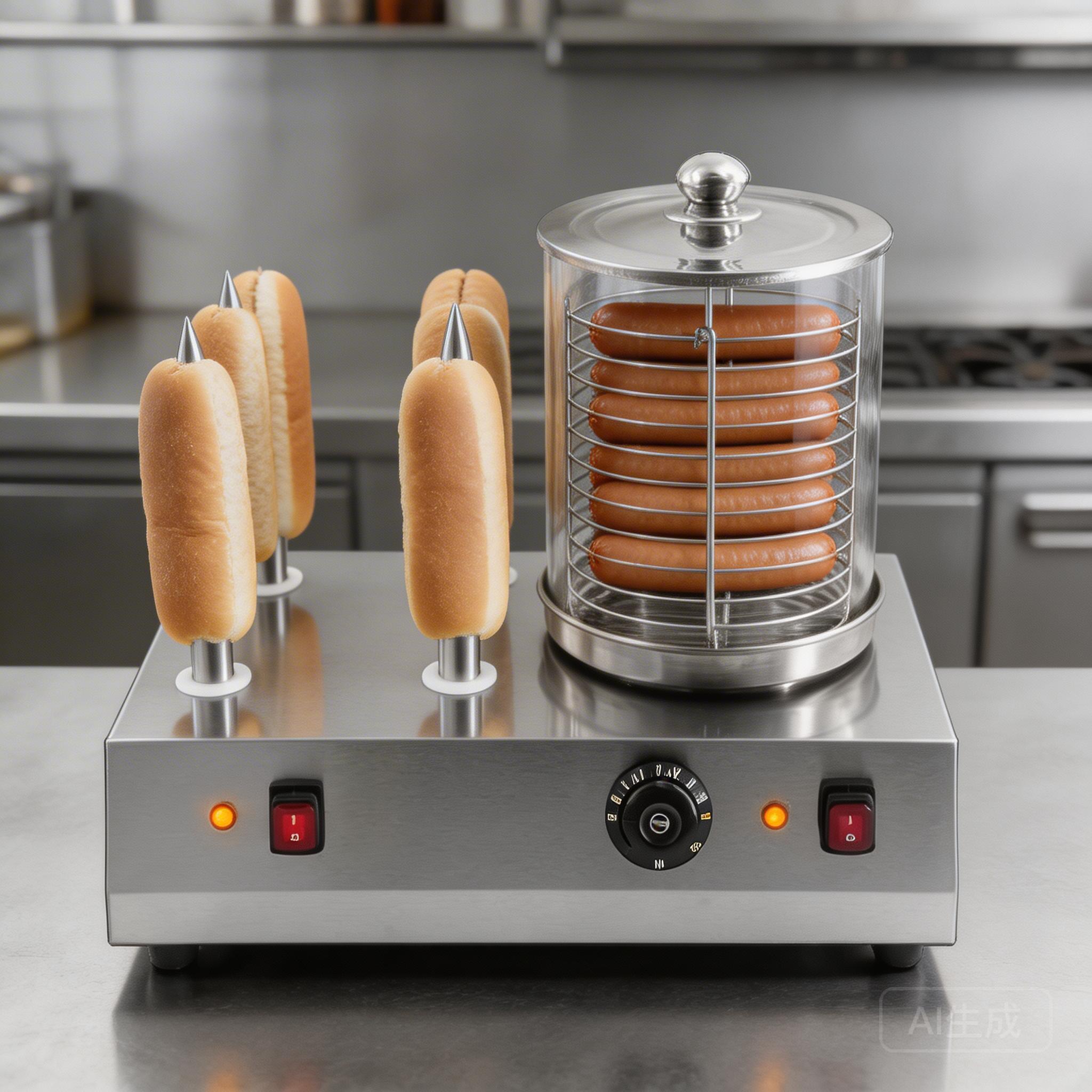 Key features of a commercial hot dog roller grill including roller count and temperature controls