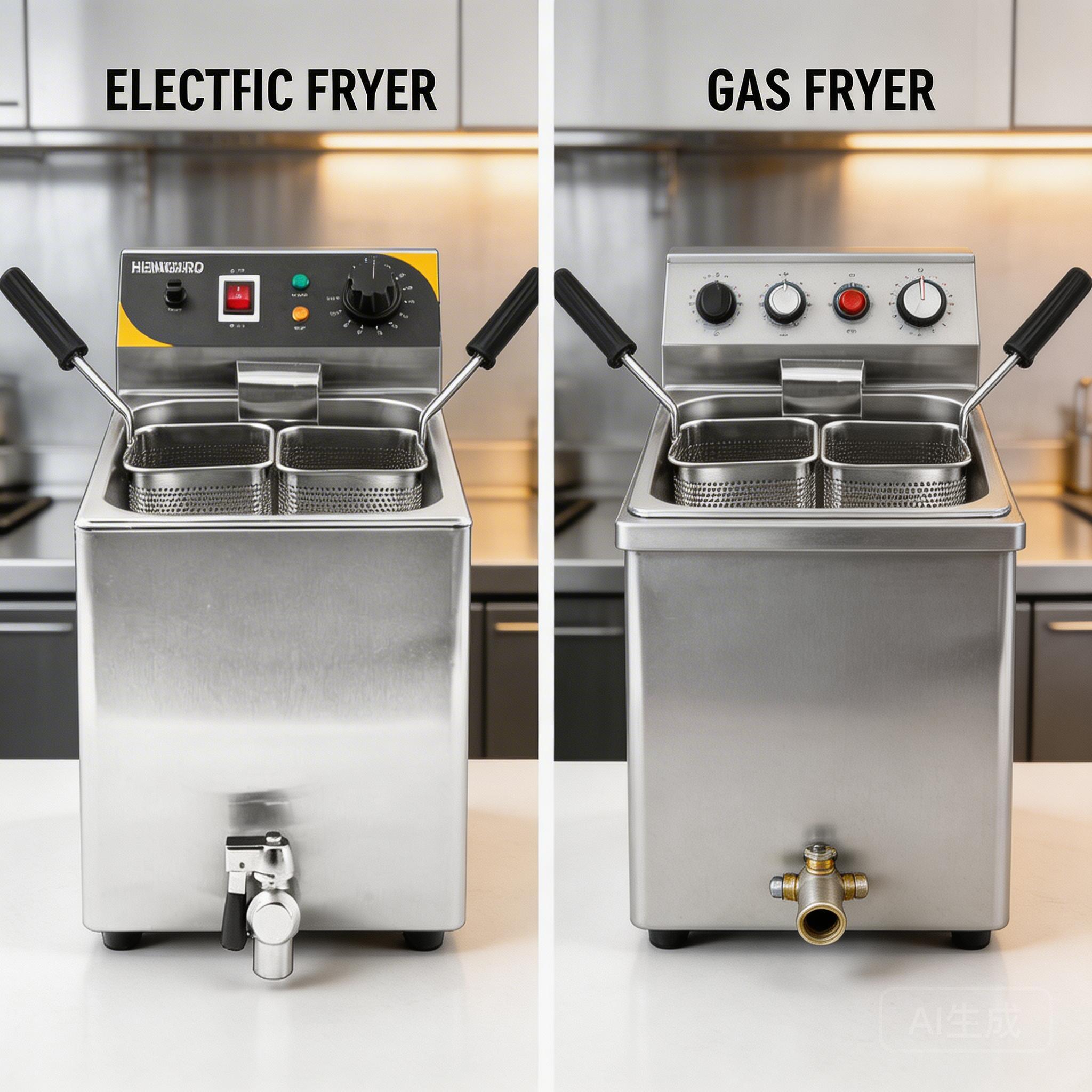 Electric fryer digital control panel - close-up of modern digital temperature control panel on commercial electric fryer, LED display showing temperature, professional product photography