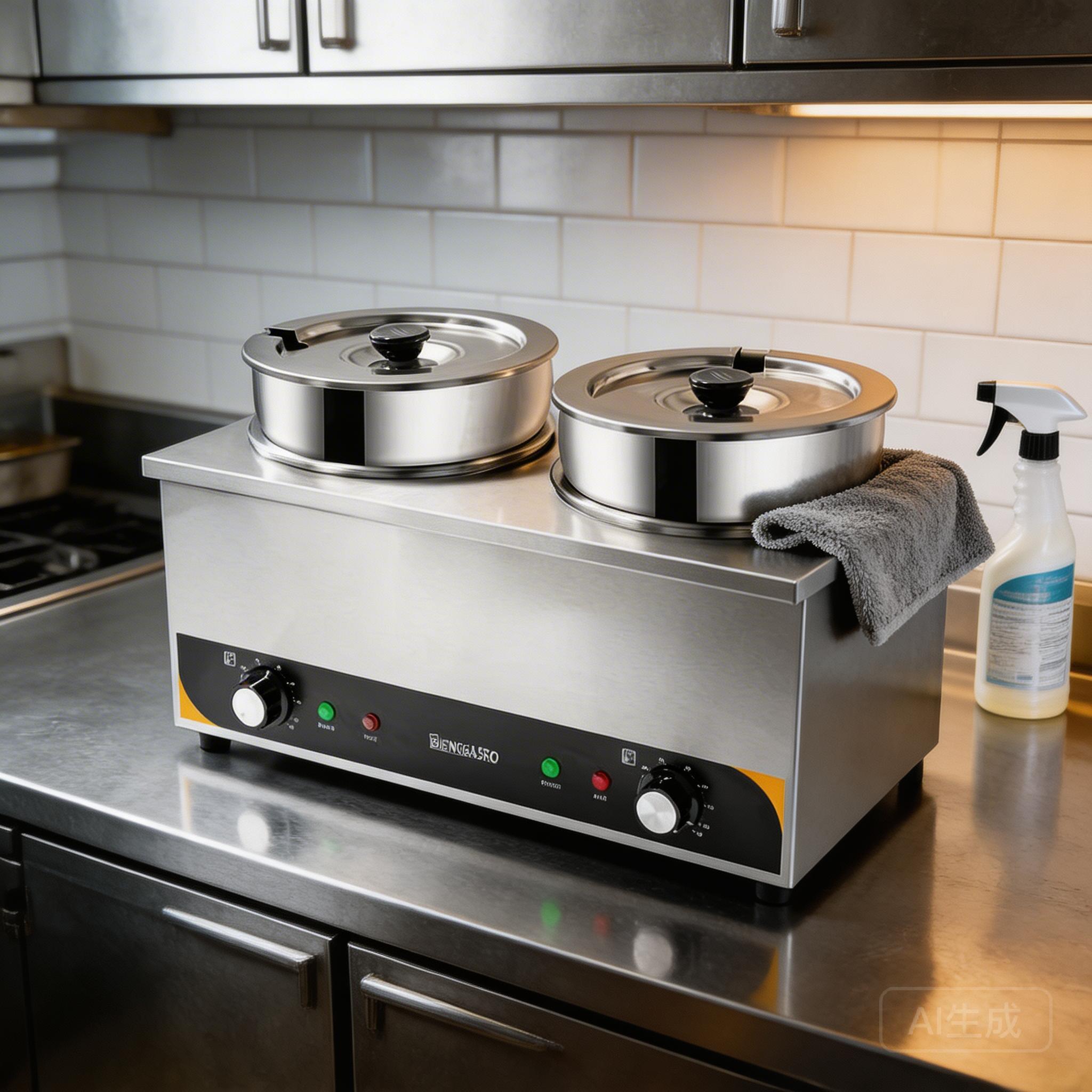 Commercial bain marie food warmer daily cleaning and maintenance in a professional kitchen