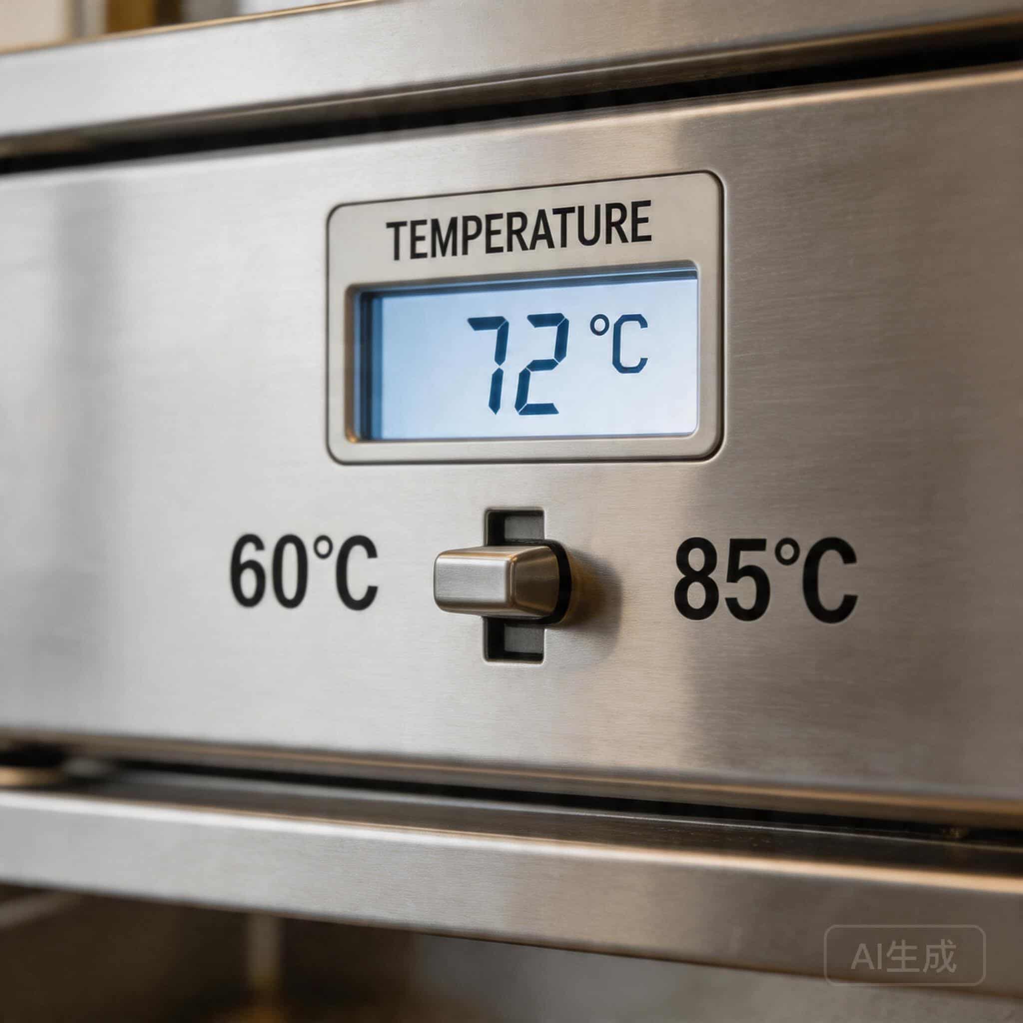 Key features of a commercial floor standing food warmer: temperature control, stainless steel, double-sided display
