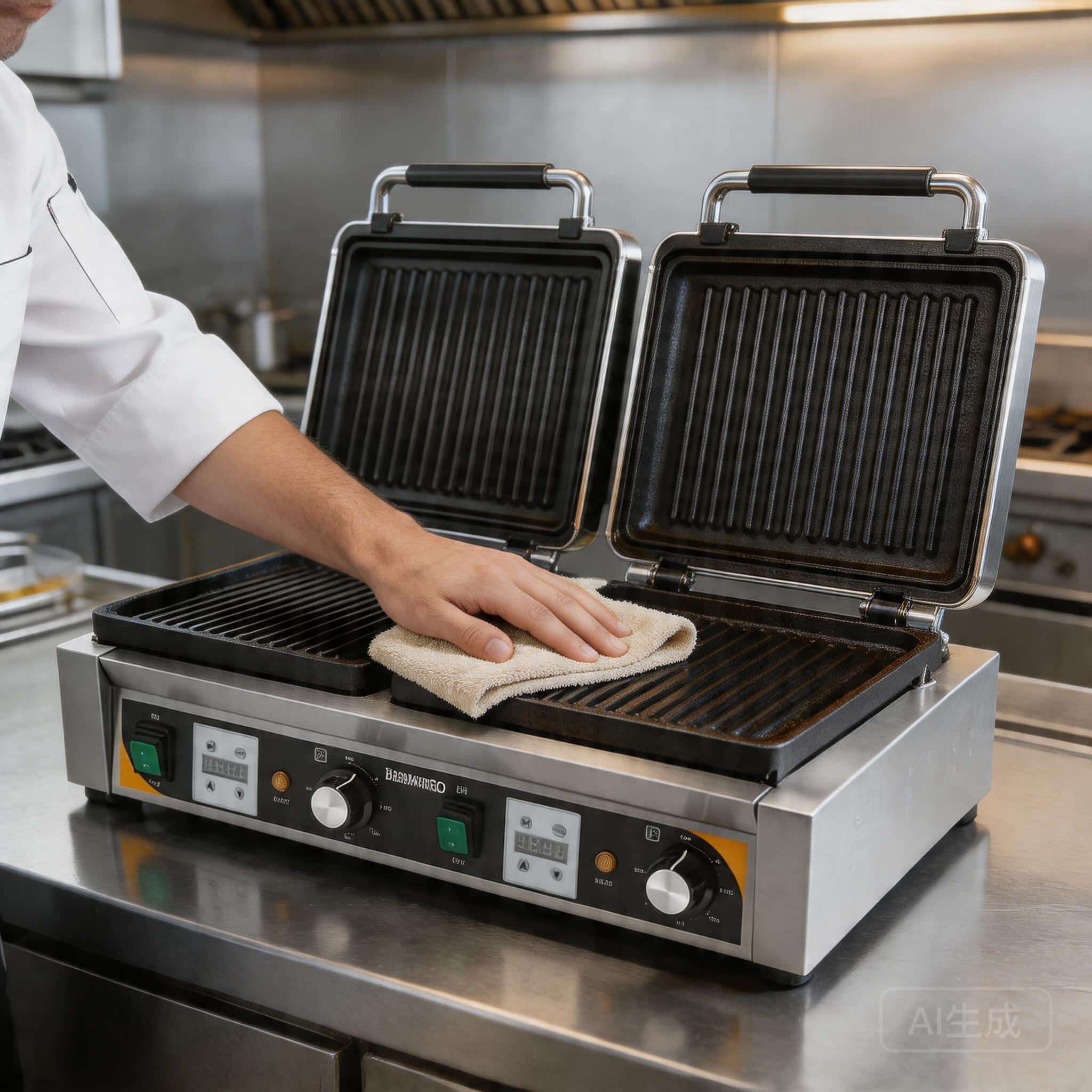 Cleaning and maintaining a commercial contact grill for longevity