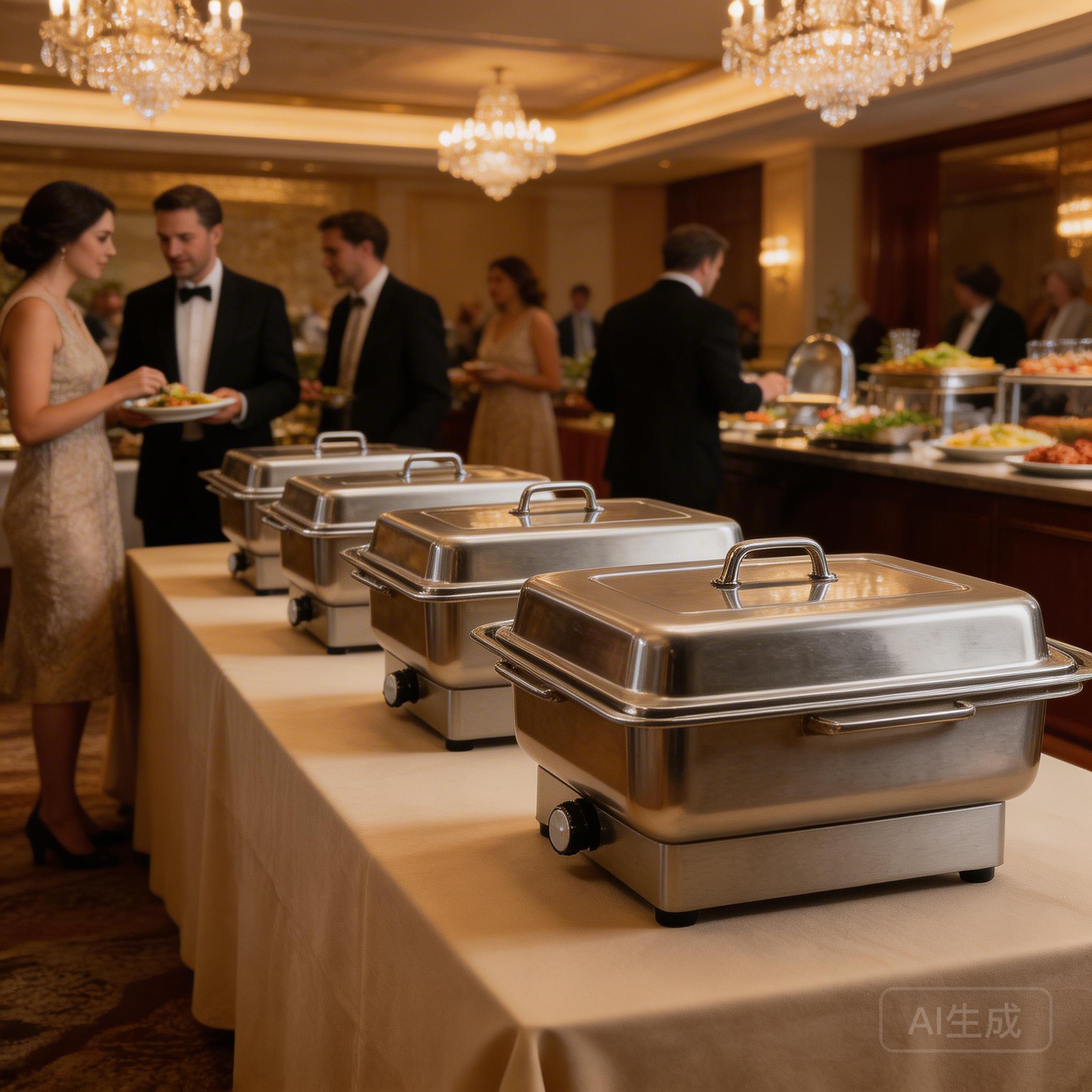 Buffet setup with Biengastro electric chafing dishes at a hotel event