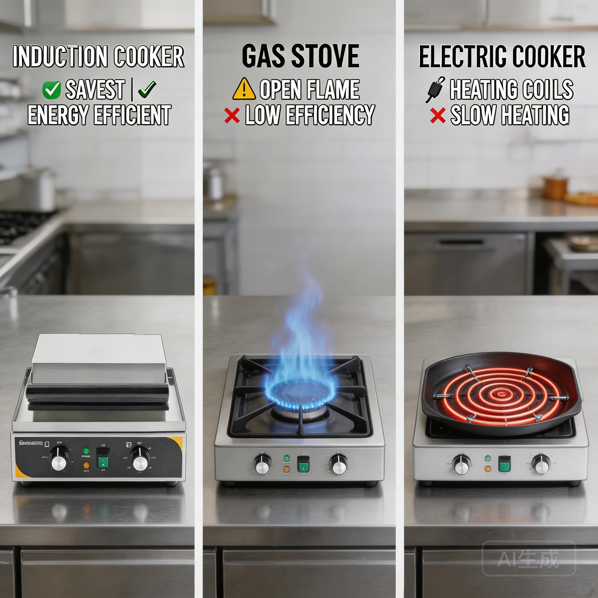 Commercial induction vs gas vs electric cooker comparison table