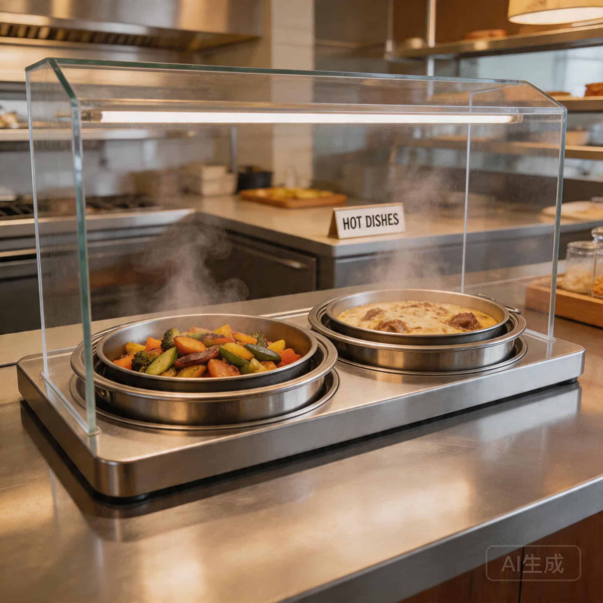 Image: Double pot commercial food warmer with transparent sneeze guard