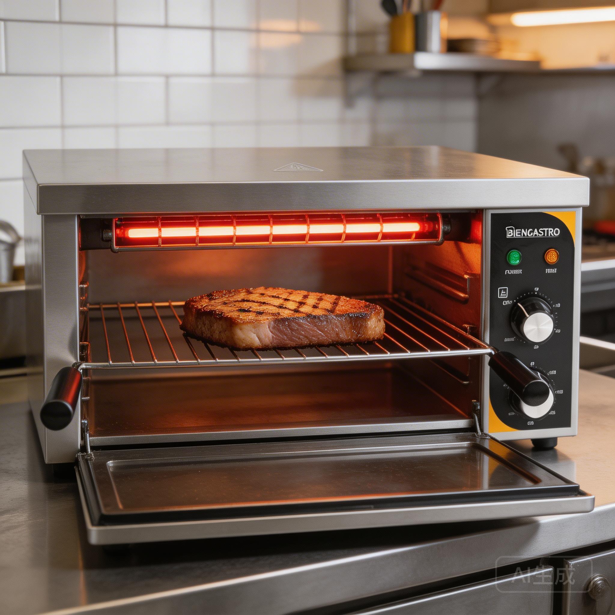Commercial Salamander Broiler in Restaurant Kitchen: Searing Steak and Melting Cheese