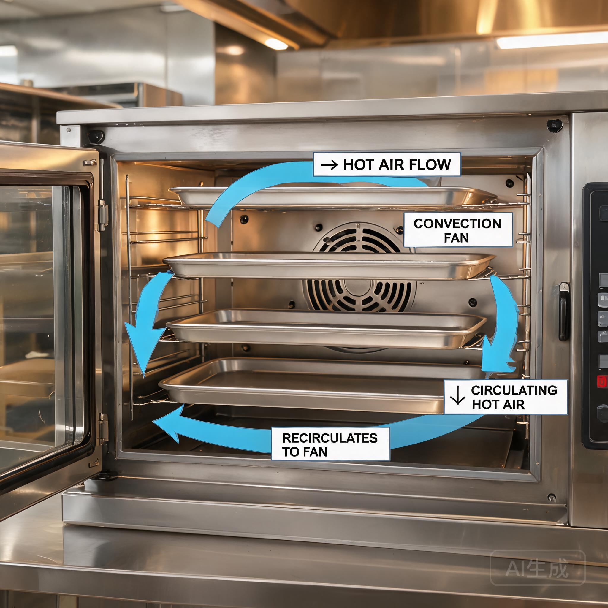 Biengastro commercial convection oven with fan-forced airflow diagram